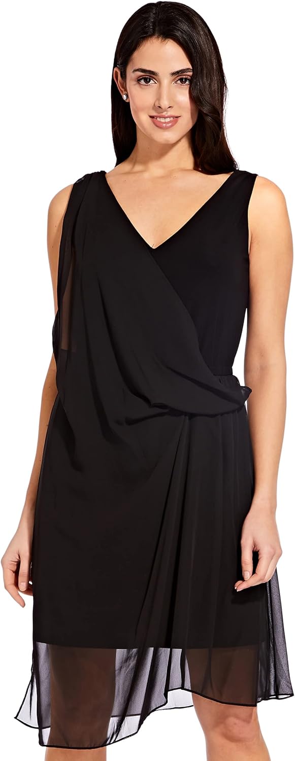 Adrianna Papell Womens Chiffon Overlay Sheath Dressblack Adrianna Papell 5711