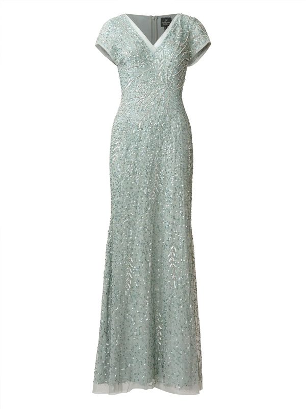 Adrianna Papell Women’s Beaded Mermaid Gown(Frosted Sage) - Adrianna Papell