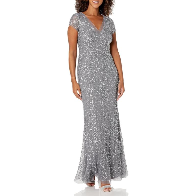 Adrianna Papell Women’s Beaded Mermaid Gown(Frosted Sage) - Adrianna Papell