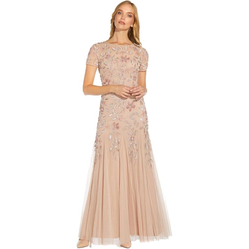 Adrianna Papell Women’s Floral Beaded Godet Gown, Blush, 12(Adrianna ...