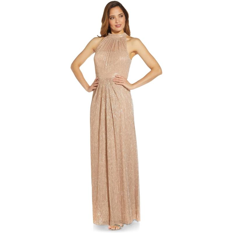 Adrianna Papell Women’s Metallic Mesh Gown(Champagne Gold) - Adrianna ...